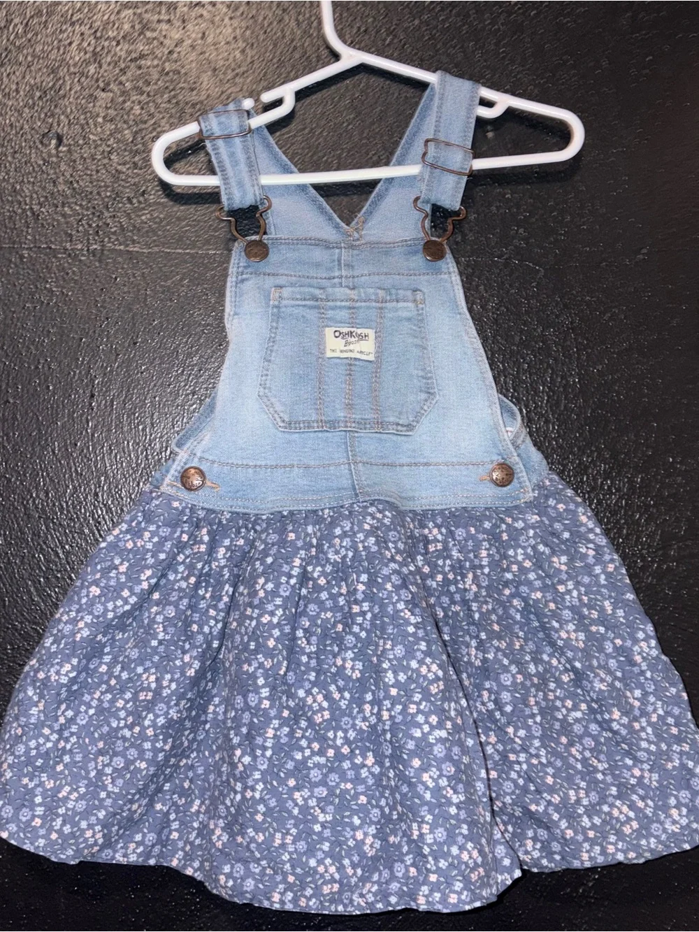 OshKosh B'gosh Light Blue Denim Floral Skirt Overalls 4t
